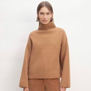 Everlane Felted Merino Funnel-Neck Pullover Size S Small Deep Camel New w/ Tags